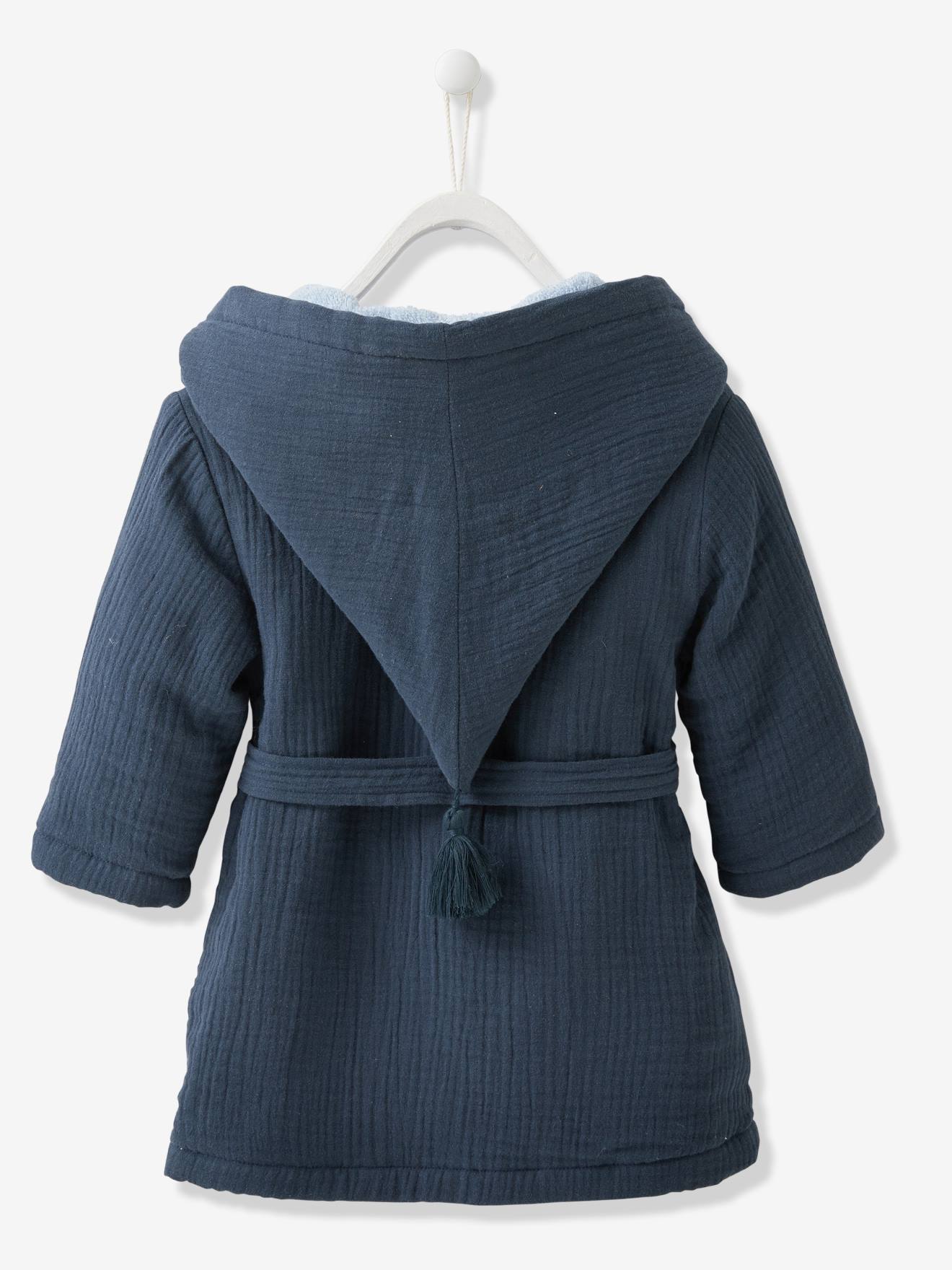 Peignoir Bebe En Gaze De Coton Personnalisable Bleu Nuit Bebe