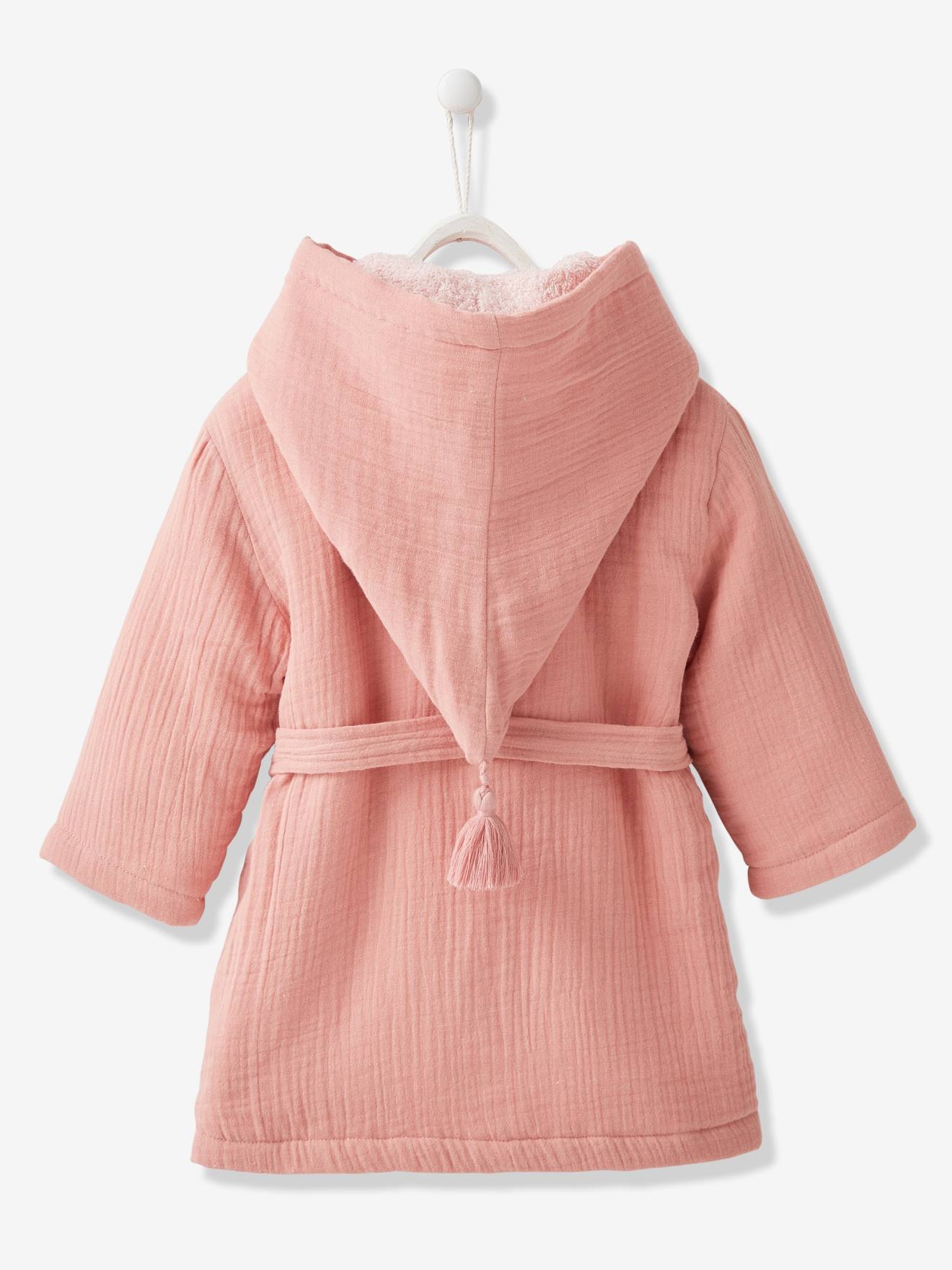 Peignoir Bebe En Gaze De Coton Personnalisable Vieux Rose Bebe