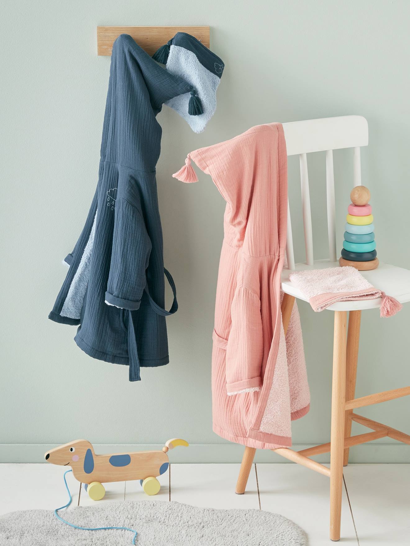 Peignoir Bebe En Gaze De Coton Personnalisable Bleu Nuit Bebe