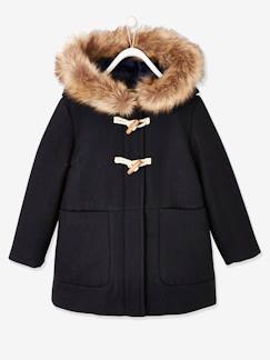 Fille-Manteau, veste-Manteau, parka, blouson-Duffle-coat à capuche fille en drap de laine fermeture par brandebourgs