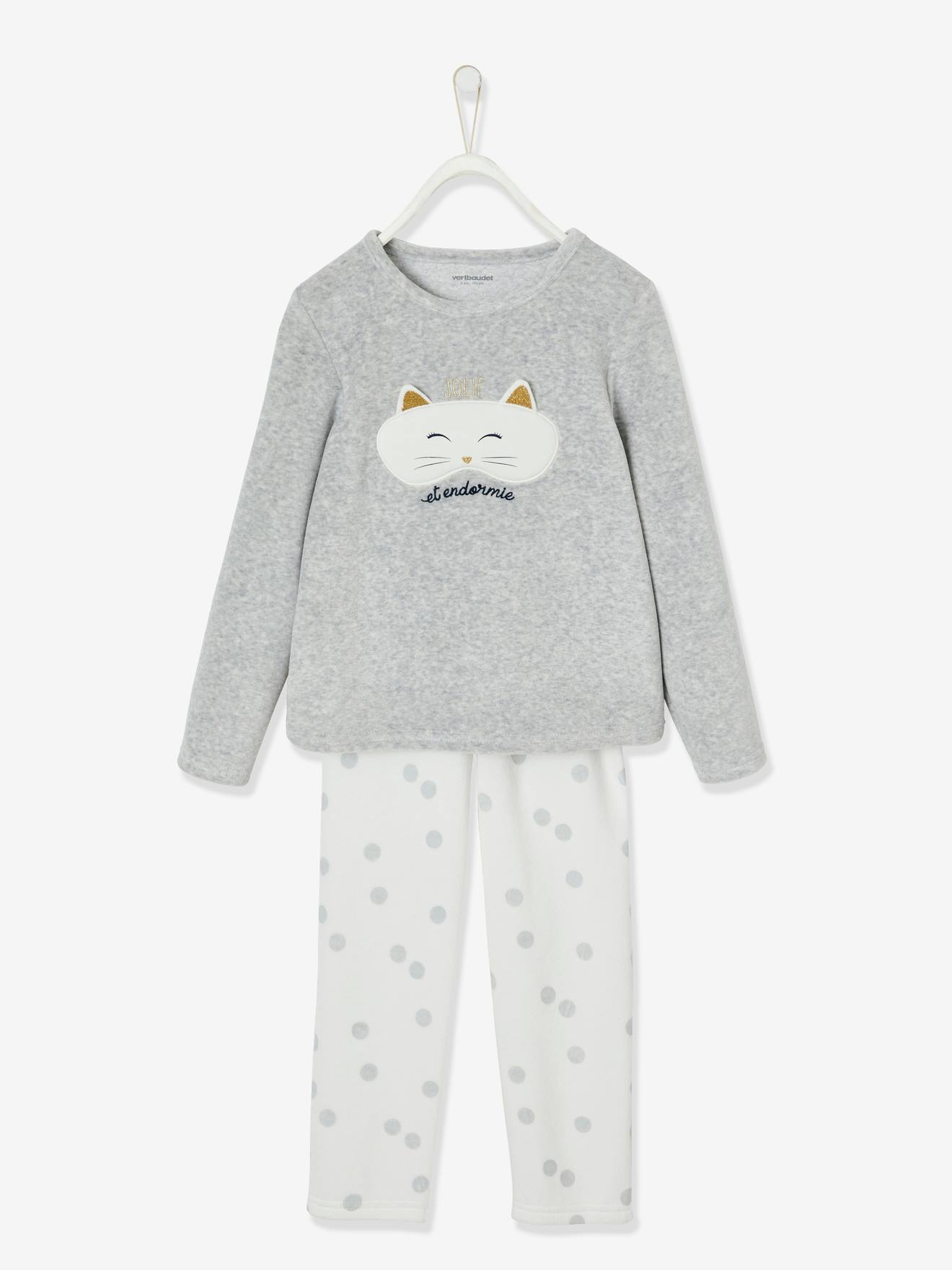 Pyjama En Velours Masque De Chat Fille Gris Fille