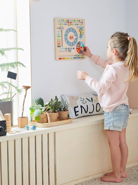 Holz-Spieluhr mit Kalender für Kinder bunt/rosa+mehrfarbig/rot 