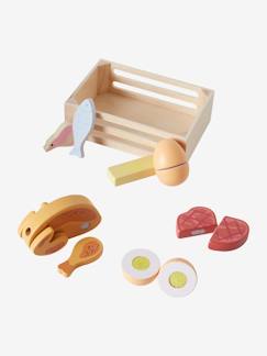Spielzeug-Nachahmungsspiele-Küche, Geschirr und Lebensmittel-Kiste mit Lebensmitteln aus FSC® Holz