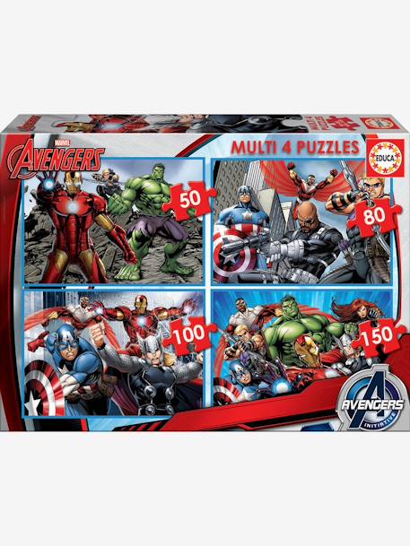 Puzzle Set In 4 Schwierigkeitsstufen Marvel Avengers Dunkelrot Einfarbig Mit App Spielzeug