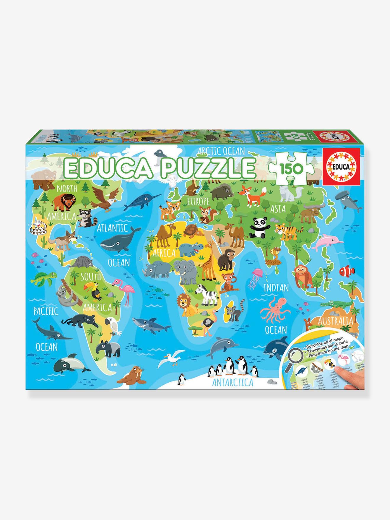 Puzzle 150 pièces Mappemonde Animaux EDUCA - bleu, Jouet