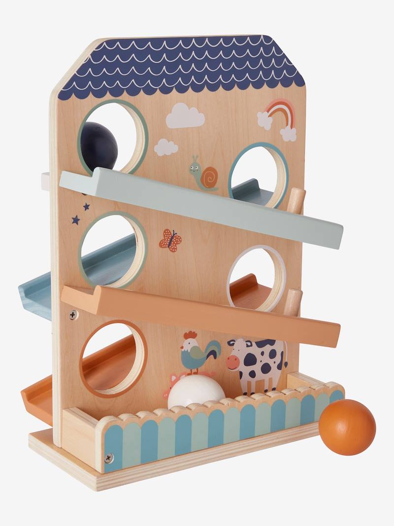 Toboggan à balles en bois multicolore, Jouet