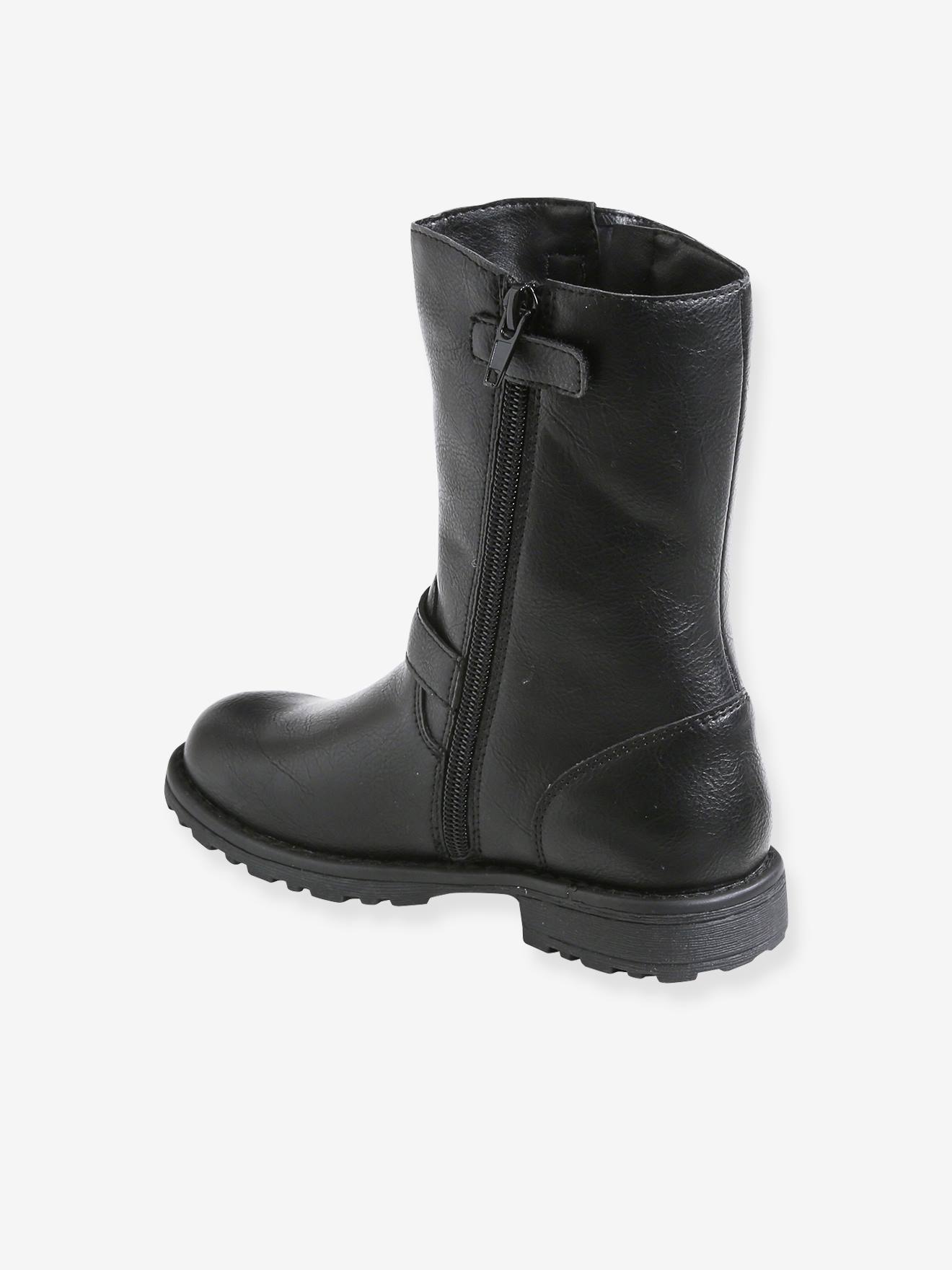 Bottes esprit motard fille noir Chaussures