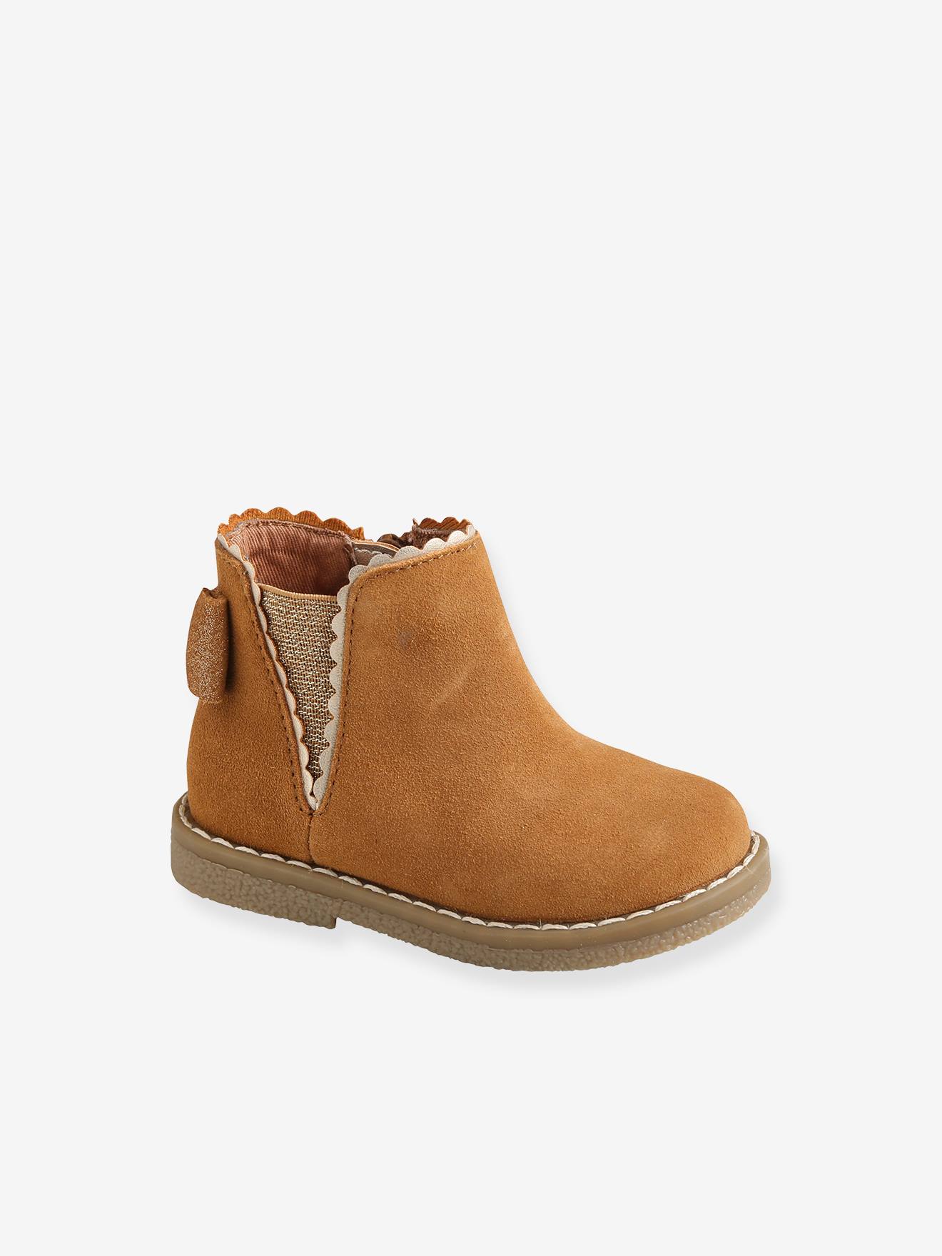 Boots cuir bebe fille elastiques camel Chaussures