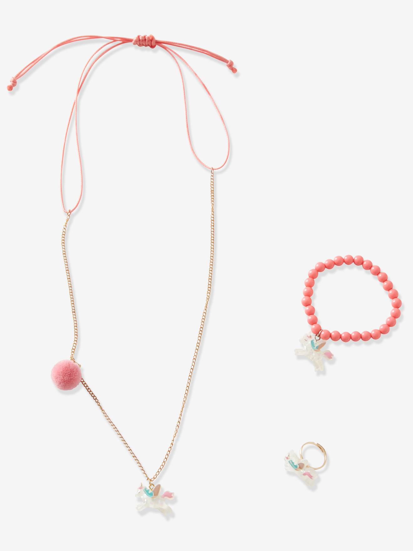 Ensemble Collier Bracelet Et Bague Licorne Fille Lot Rose Bisou Fille