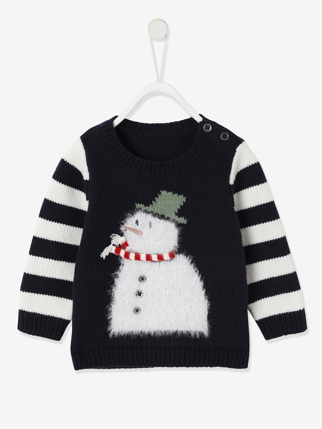 Pull De Noel Bebe Mixte Bonhomme De Neige Encre Bebe