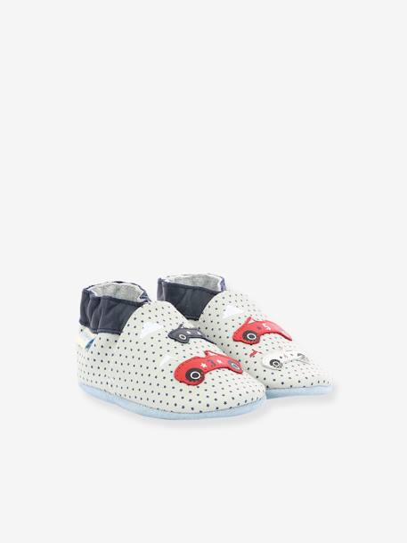 Chaussons Cuir Souple Bebe Garcon Sporty Robeez C Gris Clair Chaussures