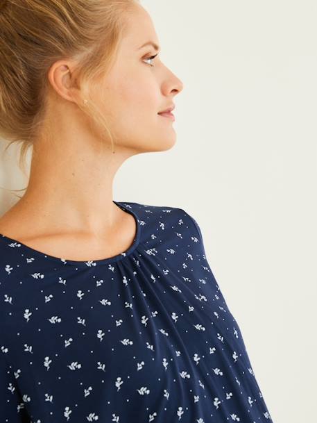 Shirt für Schwangerschaft und Stillzeit AUBERGINE+MARINE/BLUMEN 