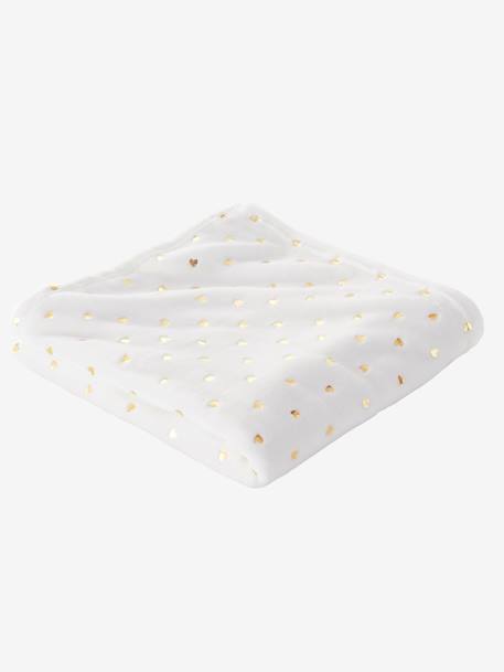 Plaid enfant en polaire motifs dorés écru / coeurs dorés+ROSE PALE IMPRIME 