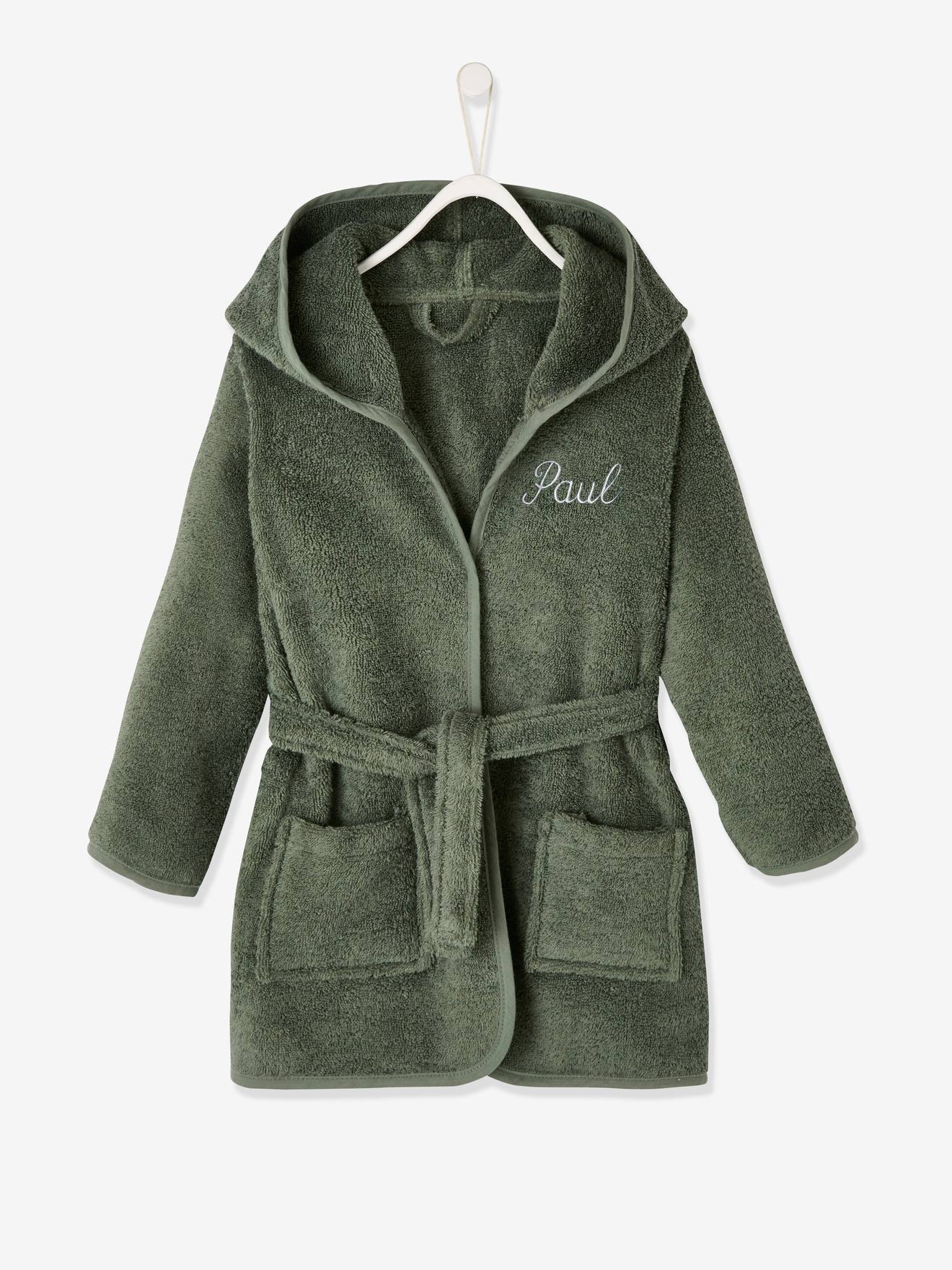 Peignoir De Bain Enfant A Capuche A Personnaliser Vert Fonce Linge De Maison Et Decoration