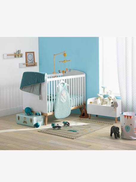 Coffre à livres LIGNE CONFETTI Blanc/bois+GRIS 