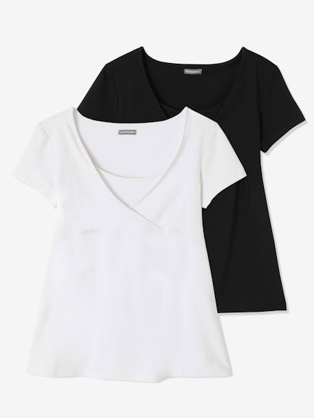 Lot de 2 T-shirts cache-coeur grossesse et allaitement LOT MARINE/GRIS+noir 