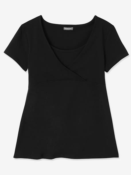 Lot de 2 T-shirts cache-coeur grossesse et allaitement LOT MARINE/GRIS+noir 