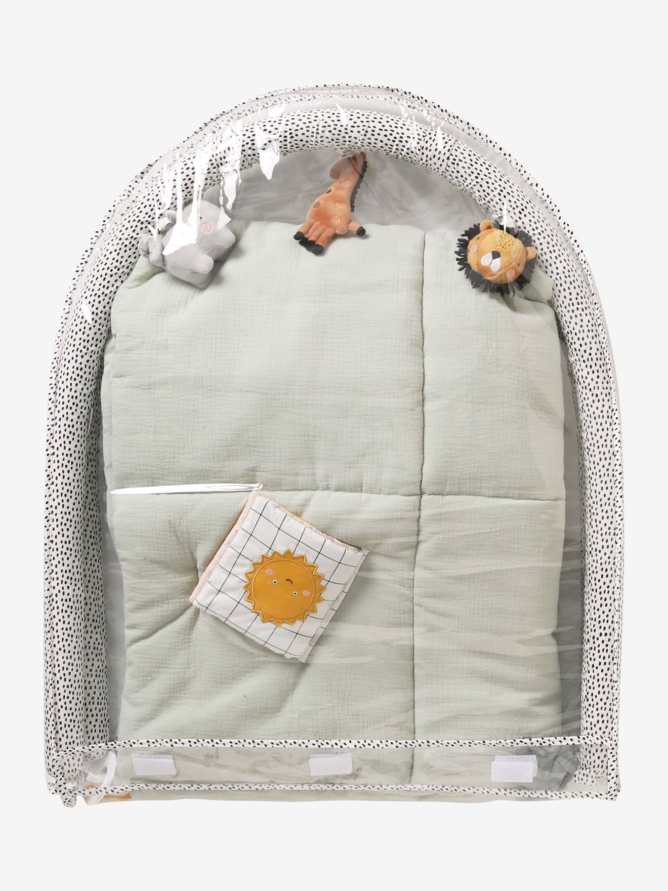 Tapis d'éveil sensoriel bébé double gaze biologique fleuri, vert