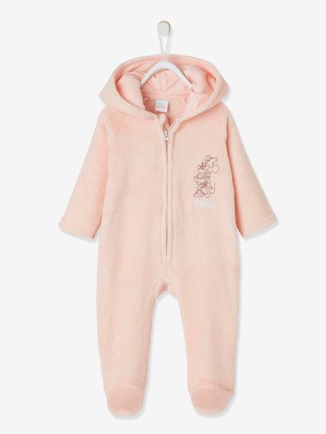 Combi Pilote Bebe Fille Disney Minnie En Sherpa Capuche Fantaisie Rose Pale Bebe