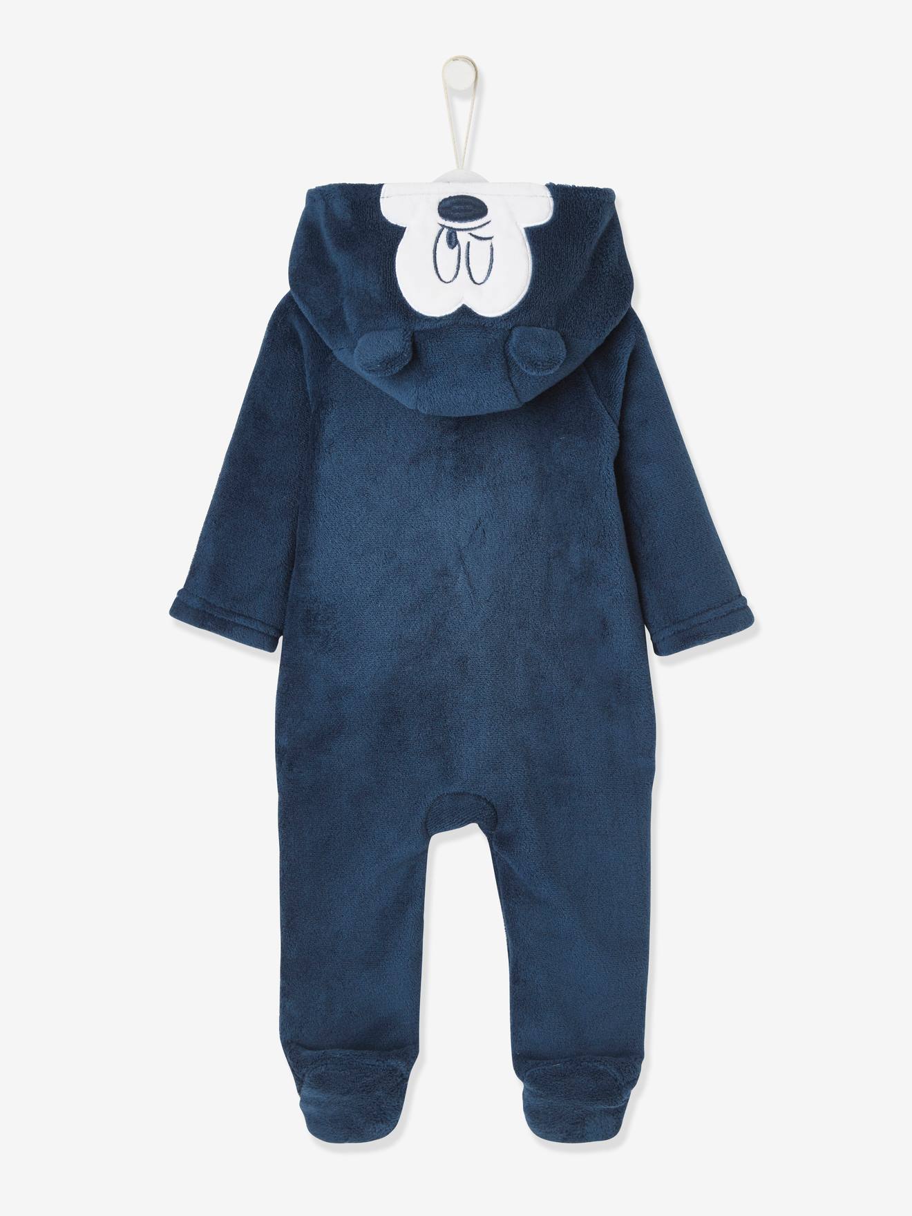 Combi Pilote Bebe Garcon Disney Mickey En Sherpa Capuche Fantaisie Bleu Jean Bebe