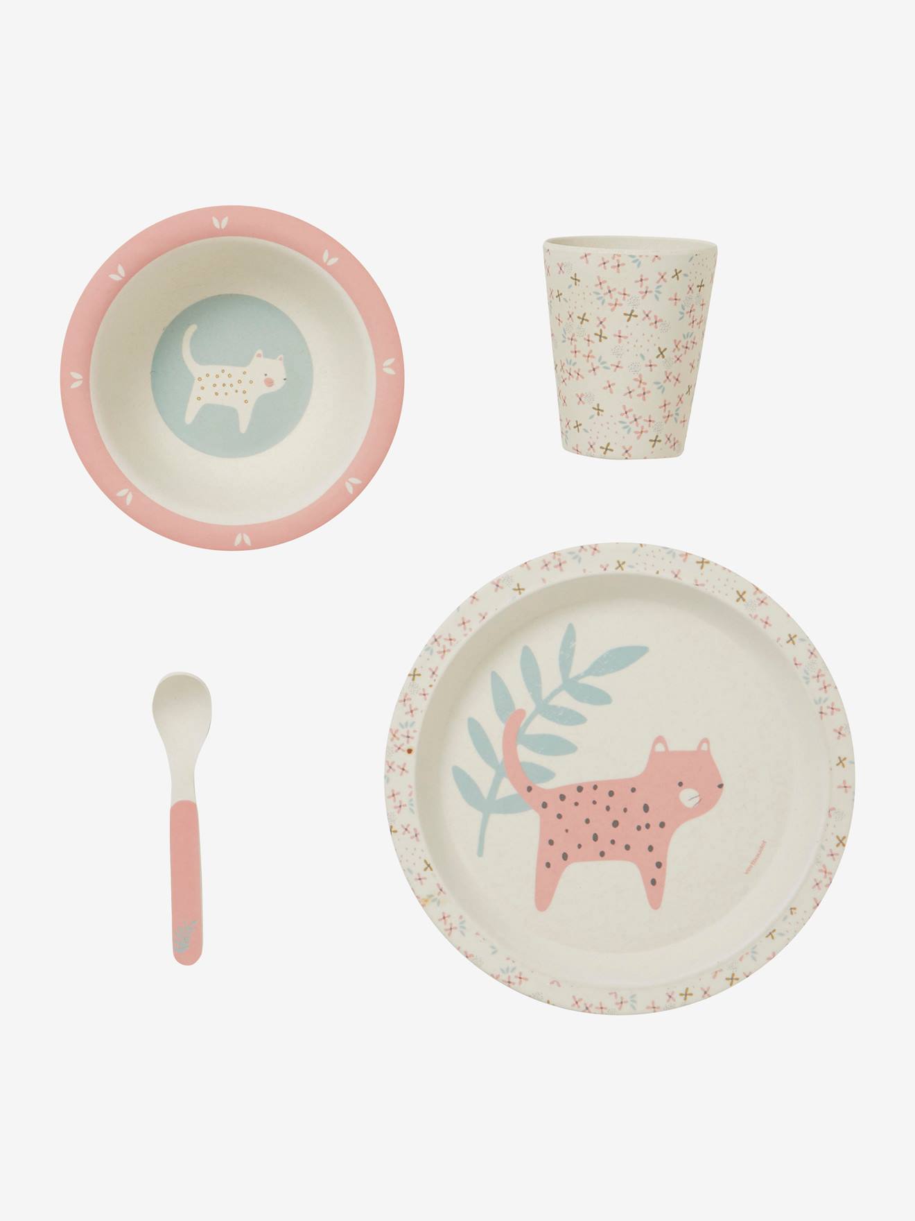 Set De Vaisselle En Bambou Mini Zoo Rose Puericulture