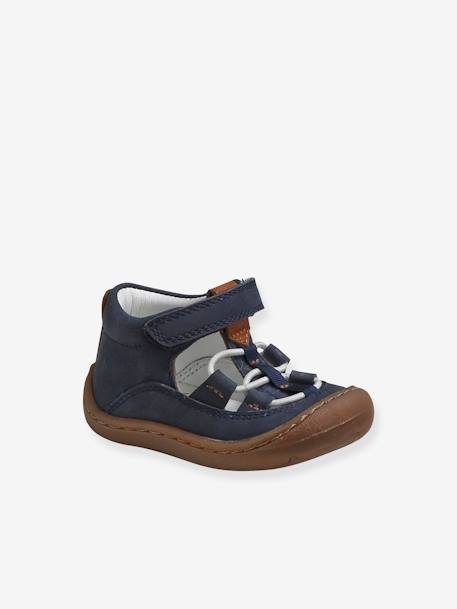 Sandales Cuir Souple Bebe Garcon 4 Pattes Bleu Marine Chaussures