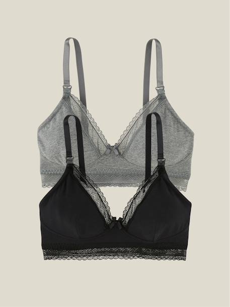 2er-Pack bügellose Still-BHs aus Bio-Baumwolle anthrazit/schwarz+grau/rosa+schwarz/weiß 