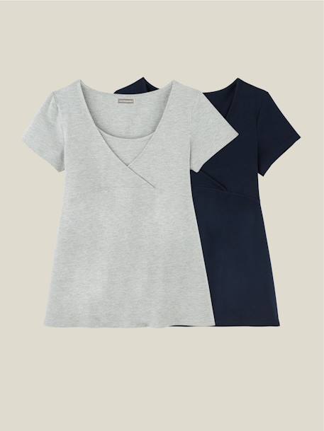 2er-Pack T-Shirts für Schwangerschaft und Stillzeit PACK MARINE/GRAU+SCHWARZ 