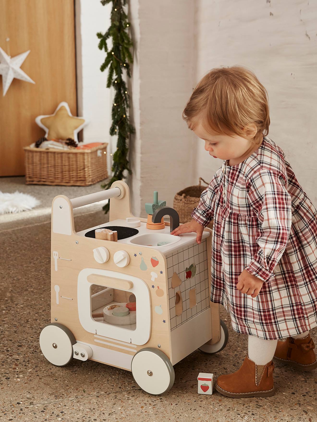 Chariot de marche poussette en bois FSC® - blanc