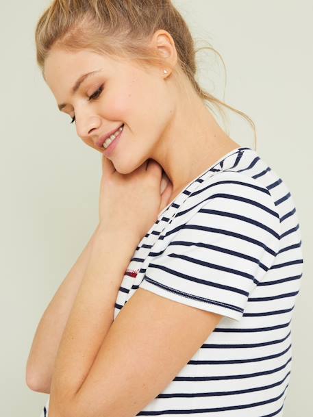 Kit spécial naissance T-shirts maman et bébé RAYE BLEU 