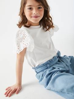 Fille-Pantacourt fille large en denim léger style "paperbag" 