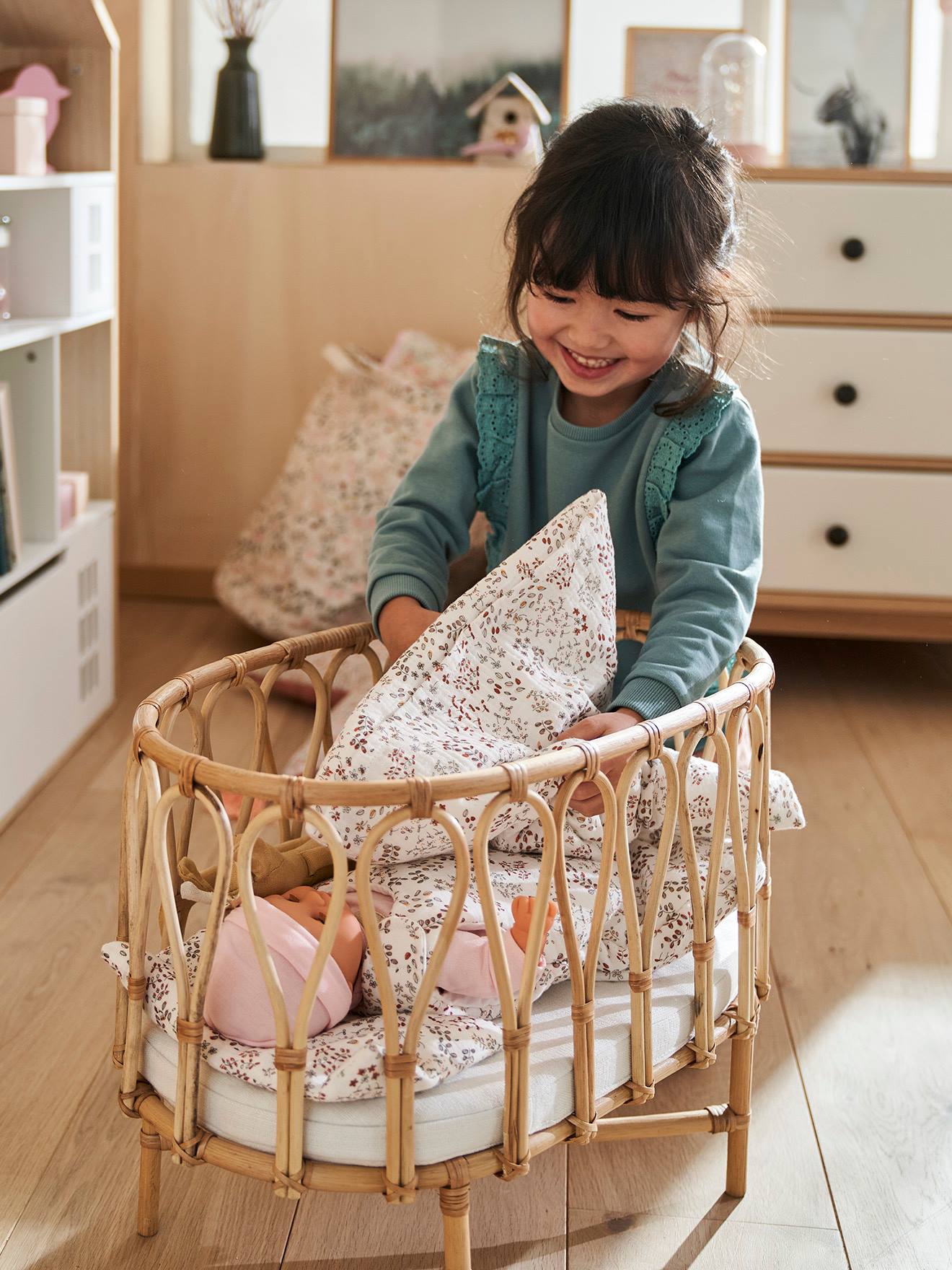 Puppen-Set: Kissen und Decke MINI FLORA - weißrosa geblümt, Spielzeug