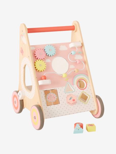 2-in-1 Lauflernwagen mit Bremsen, Holz FSC® mehrfarbig/blau+mehrfarbig/rosa+weiß+weiß/mehrfarbig 