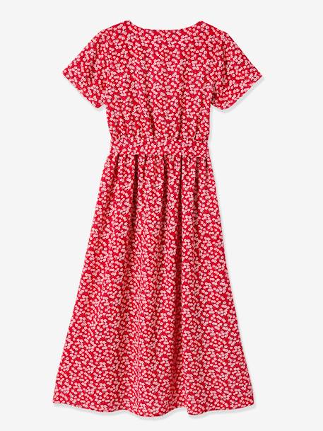 Umstands-Kleid, Blumen-Print und Bindegürtel rosa geblümt+weiß/blau 