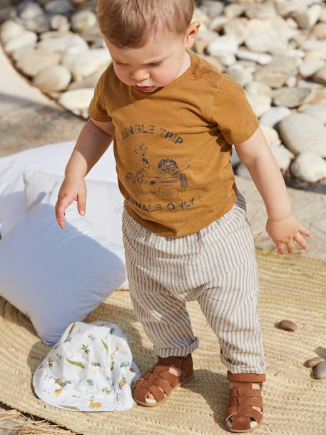 Lauflern-Sandalen für Baby Jungen, Leder braun+marine 