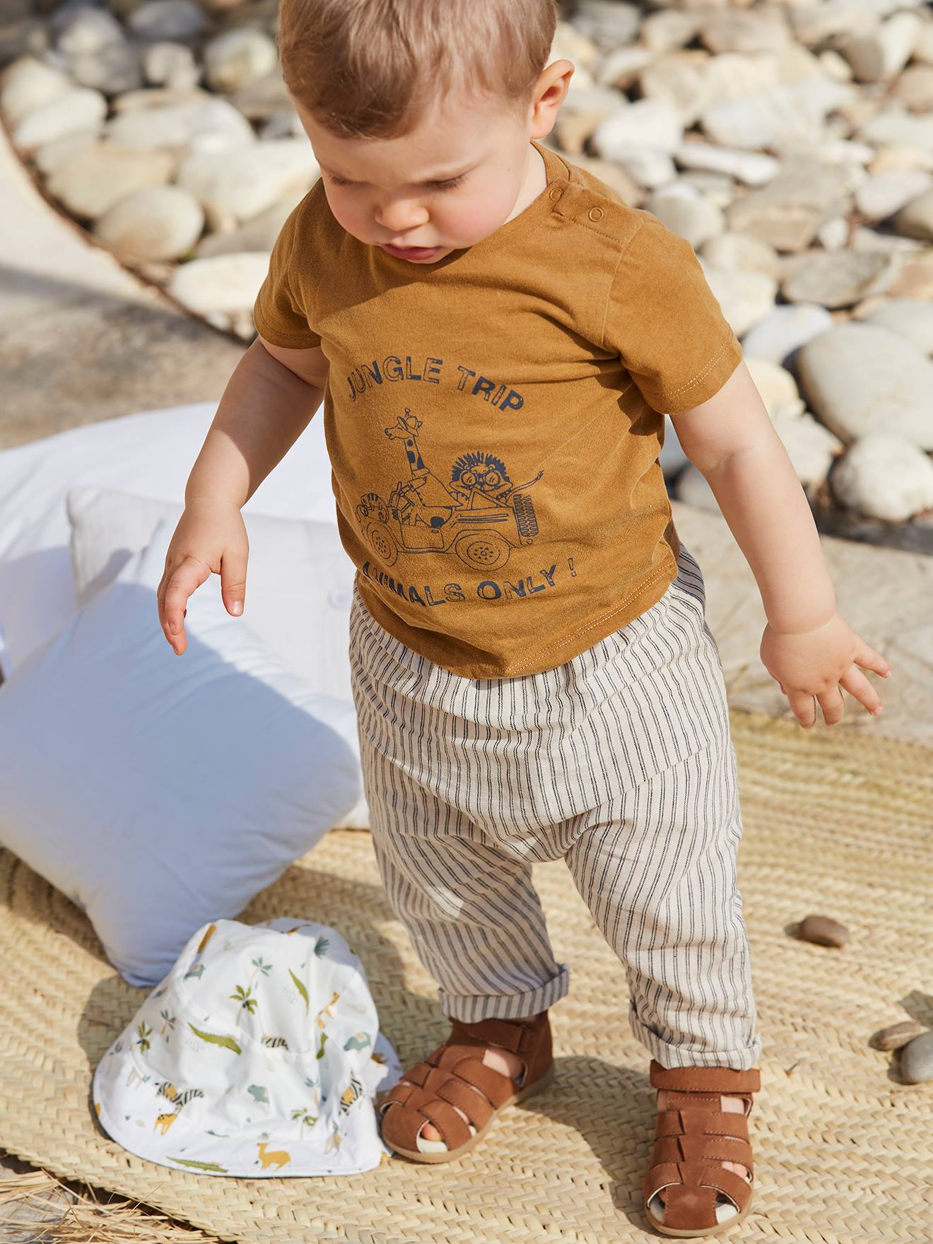 Pantalon Bebe Garcon Lin Et Coton Raye Ficelle Bebe