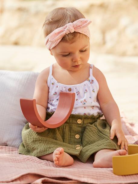 Jupe En Gaze De Coton Bebe Boutons En Bois Kaki Bebe