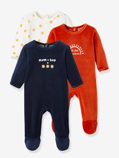 -Lot de 3 pyjamas "dors-bien" en velours bébé ouverture dos BASICS