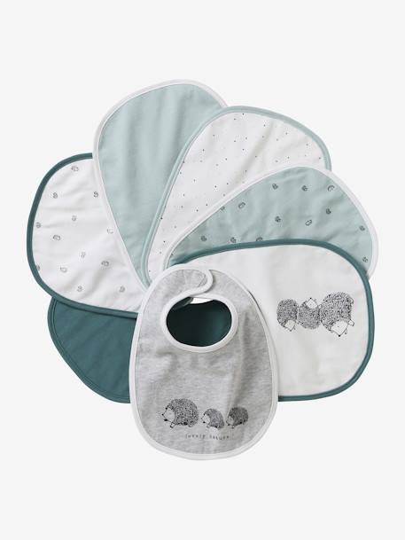 Lot de 7 bavoirs naissance vertbaudet blanc jungle+Hérisson+multicolore+rose pâle+vert d'eau 