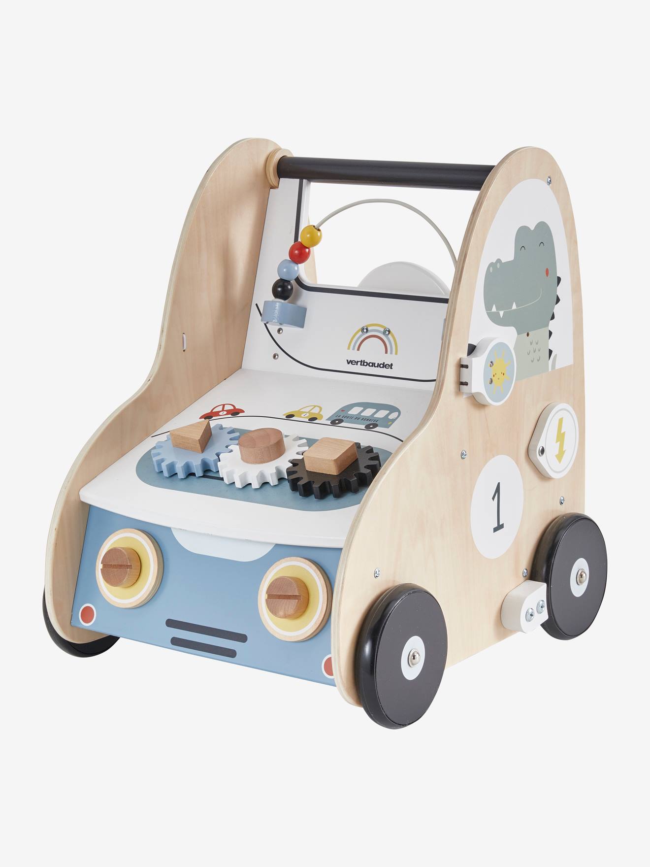 Chariot De Marche Musical En Bois FSC - Jouet D'éveil Avec Xylophone, Formes à Encastrer, Boulier