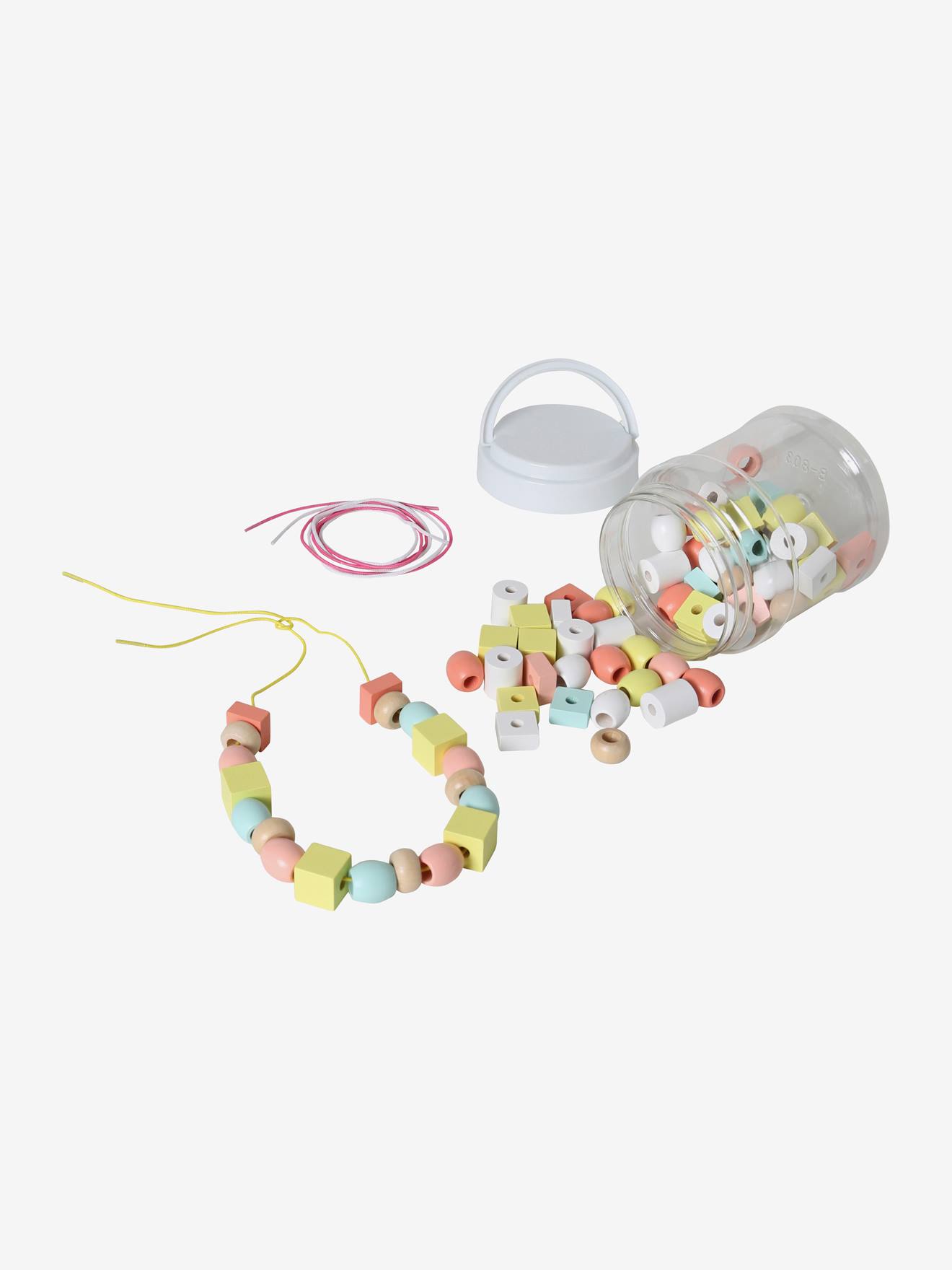 Baril en plastique de grosses perles en bois - multicolore, Jouet