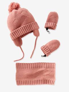 Baby-Accessoires-Mütze, Schal, Handschuhe-Set aus Mütze, Snood und Fäustlingen für Mädchen