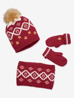 Geschenksets zu Weihnachten-Mädchen-Set aus Jacquardstrick: Mütze, Schal & Handschuhe Oeko-Tex®