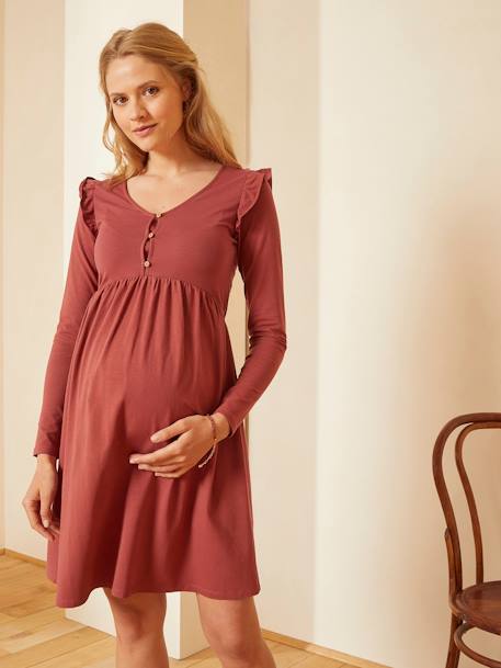 Kurzes Kleid für Schwangerschaft und Stillzeit ROSTROT+schwarz 