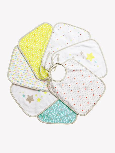 Lot de 7 bavoirs bébé VERTBAUDET Etoiles+Imprimé jungle+Motifs fruits+Motifs Noel 
