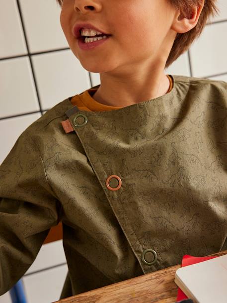 Tablier personnalisable motifs dinosaures garçon VERT FONCE IMPRIME 