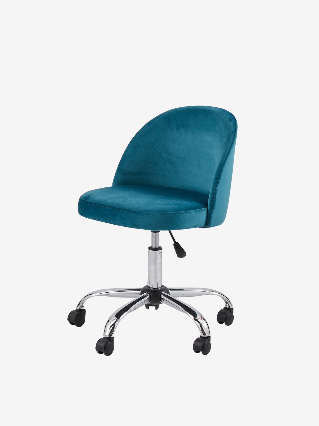 Chaise de bureau à roulettes enfant en velours bleu/vert - Vertbaudet