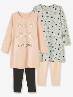 Mädchen-Pyjama, Overall-2er-Pack Mädchen Nachthemden + Leggings „Caticorn“