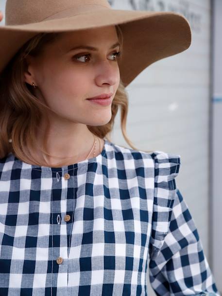Kurzes Kleid, Schwangerschaft und Stillzeit BLAU KARIERT 