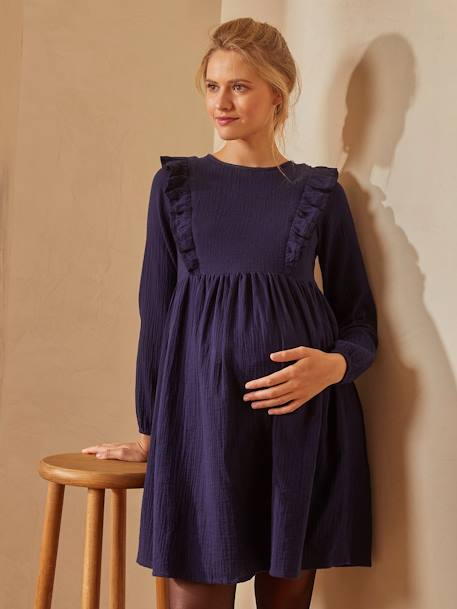 Kleid für Schwangerschaft und Stillzeit, Musselin TINTENBLAU 